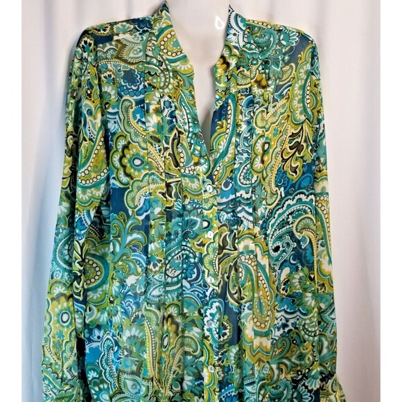 Susan Graver Women's Blouse Paisley Sheer Pleated Design V-Neckline Size Small - Picture 2 of 5